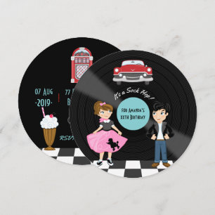 Retro Sock Hop Birthday Party Invitation Kaart