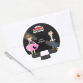 Retro Sock Hop Birthday Party Ronde Sticker (Envelop)