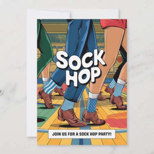 Retro Sock Hop Party Kaart (Voorkant)