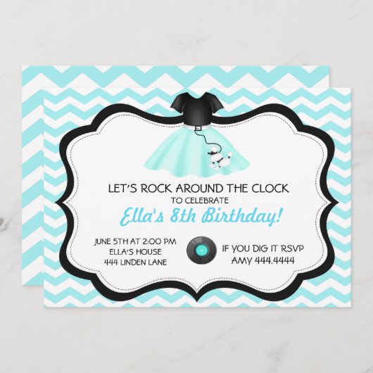 Retro Sock Hop Poedel Rok Verjaardag Uitnodigingen (Voorkant / Achterkant)