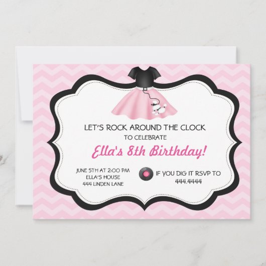 Retro Sock Hop Poodle Skirt Birthday Kaart (Voorkant)