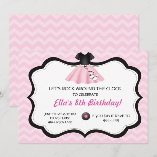 Retro Sock Hop Poodle Skirt Birthday Kaart (Voorkant / Achterkant)