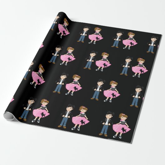Retro Sock Hop Verjaardagsfeestje Cadeaupapier (Uitgerold)