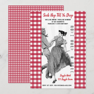 Retro SOCK HOP Vintage VERJAARDAGS Uitnodiging 50s
