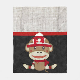 Retro Sock Monkey Fleece Deken