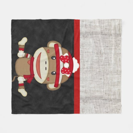 Retro Sock Monkey Fleece Deken (Voorkant (Horizontaal))