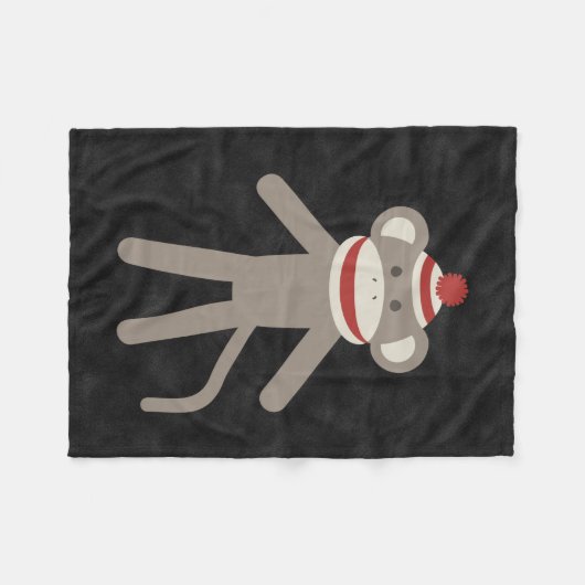 Retro Sock Monkey Fleece Deken (Voorkant (Horizontaal))
