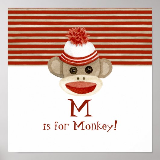 Retro Sock Monkey met Mutsje Babyjongens Cadeaus Poster (Voorkant)