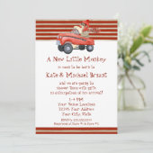 Retro Sock Monkey met Pedal Car Baby Gifts Kaart (Staand voorkant)