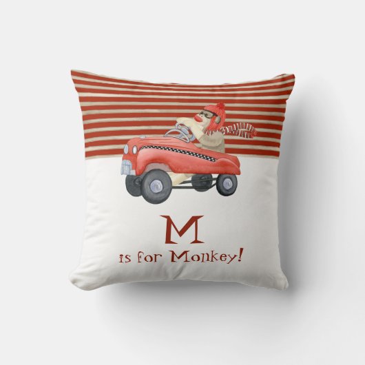Retro Sock Monkey met Pedal Car Baby Gifts Kussen (Voorkant)