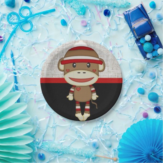 Retro Sock Monkey Papieren Bordje (Feest)