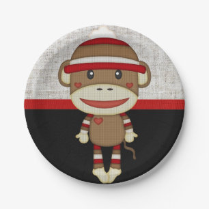 Retro Sock Monkey Papieren Bordje