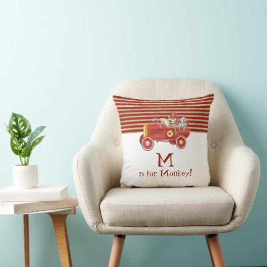 Retro Sock Monkey w Fire Engine Baby-cadeautjes Kussen (Stoel)