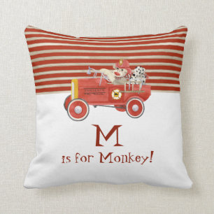 Retro Sock Monkey w Fire Engine Baby-cadeautjes Kussen