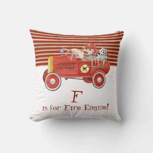 Retro Sock Monkey w Fire Engine Baby-cadeautjes Kussen (Voorkant)