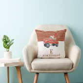 Retro Sock Monkey w Pedal Car Baby Boy Naam Kussen (Stoel)