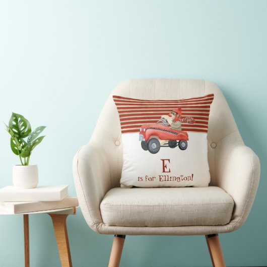 Retro Sock Monkey w Pedal Car Baby Boy Naam Kussen (Stoel)