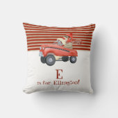 Retro Sock Monkey w Pedal Car Baby Boy Naam Kussen (Voorkant)