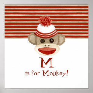 Retro Sock Monkey w Stocking Pet Baby Boy Gifts Poster