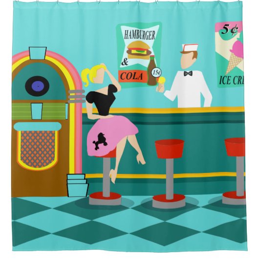 Retro Soda fontain Shower Curtain Douchegordijn (Voorkant)