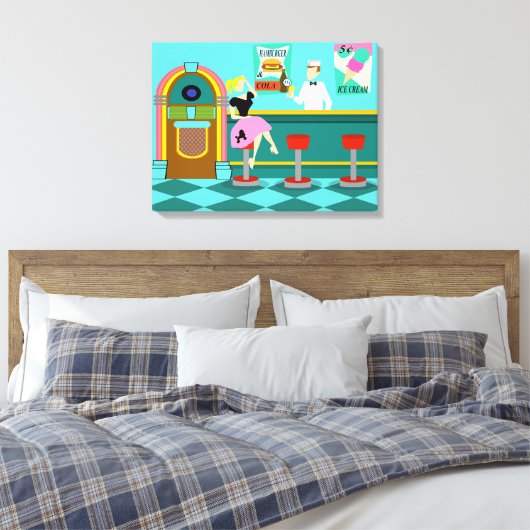 Retro Soda Fontein Uitgerekte Canvas Print (Insitu (Slaapkamer))