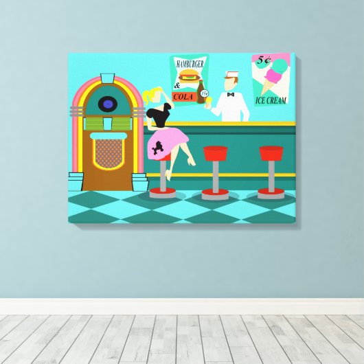 Retro Soda Fontein Uitgerekte Canvas Print (Insitu (Houten vloer))