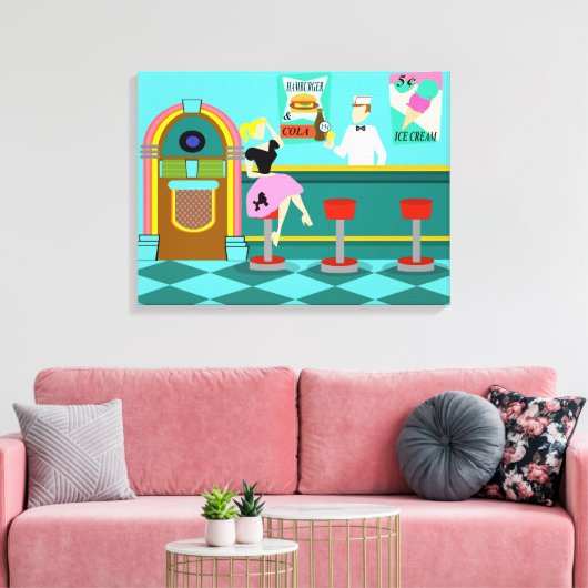 Retro Soda Fontein Uitgerekte Canvas Print (Insitu (Woonkamer))