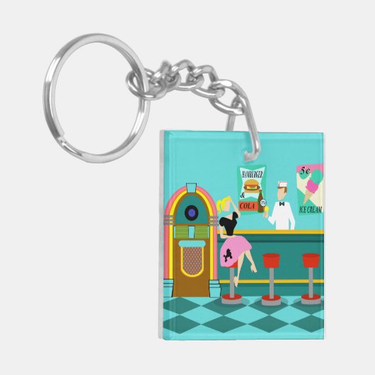 Retro Soda Fountain AcrylSleutelhanger Sleutelhanger (Voorkant Links)