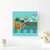 Retro Soda Fountain Acrylwand Vierkante Klok (Huis)
