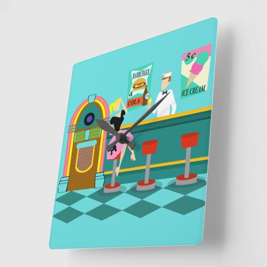 Retro Soda Fountain Acrylwand Vierkante Klok (Hoek)