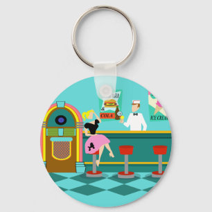 Retro Soda Fountain Button Sleutelhanger
