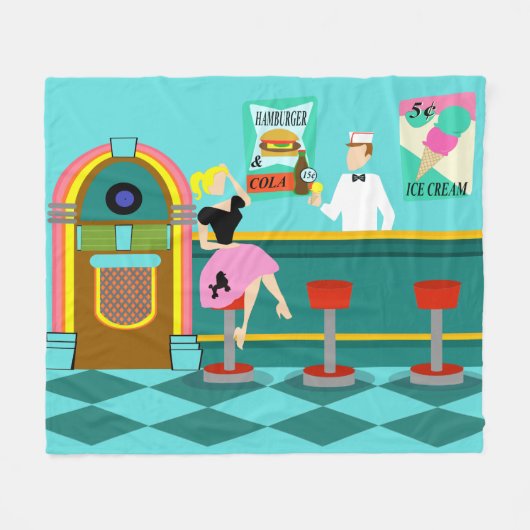 Retro Soda Fountain Fleece Blanket (Voorkant (Horizontaal))