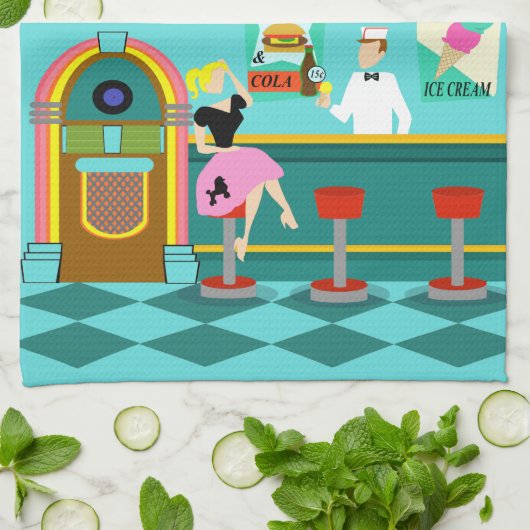 Retro Soda Fountain Kitchen Towel Theedoek (Gevouwen)