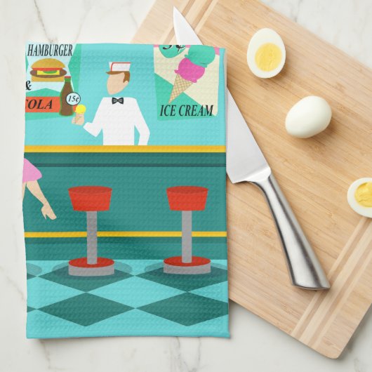 Retro Soda Fountain Kitchen Towel Theedoek (Quarter Fold)