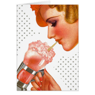 Retro Soda Fountain Lady Sips-kaarten