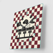 Retro Soda Fountain Shop Blauwgroen Red Vierkante Klok (Hoek)