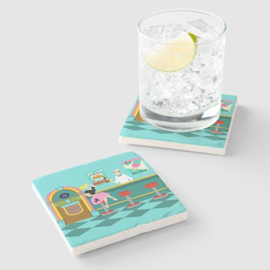 Retro Soda Fountain Stone Onderzetter (Zijkant)