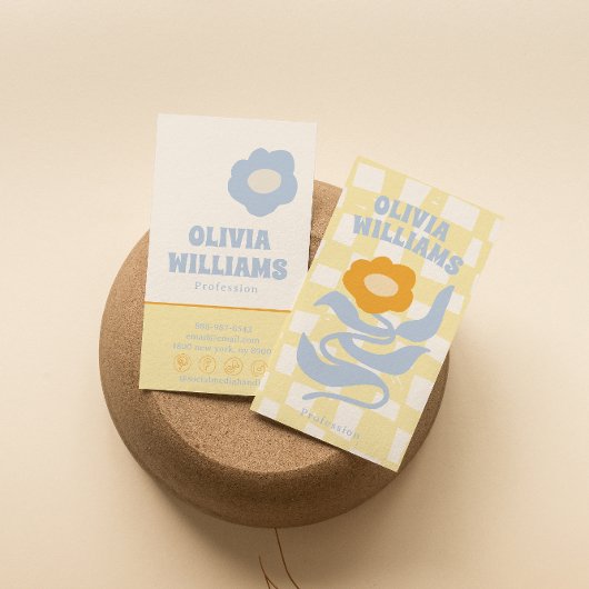 Retro Soft Boho Groovy Checkered Floral Unique 70s Visitekaartje