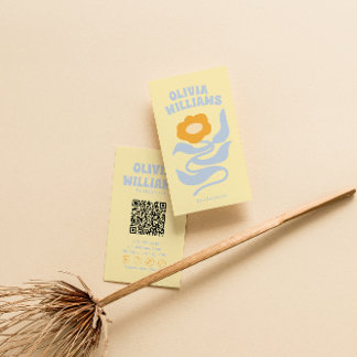 Retro Soft Colorful QR Code Boho Groovy Floral Visitekaartje