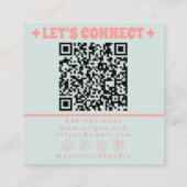 Retro Soft Pink Blue QR Code Groovy Floral Girly  Vierkante Visitekaartje (Achterkant)