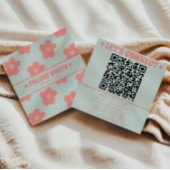 Retro Soft Pink Blue QR Code Groovy Floral Girly Vierkante Visitekaartje