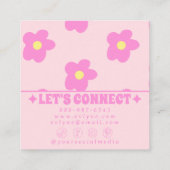 Retro Soft Pink Groovy Floral Trendy Girly Boho Vierkante Visitekaartje (Achterkant)