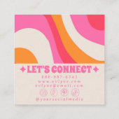 Retro Soft Pink Orange Boho Groovy Girly Trendy Vierkante Visitekaartje (Achterkant)