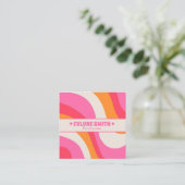Retro Soft Pink Orange Boho Groovy Girly Trendy Vierkante Visitekaartje (Staand voorkant)