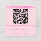 Retro Soft Pink QR Code Groovy Floral Girly Boho Vierkante Visitekaartje (Achterkant)