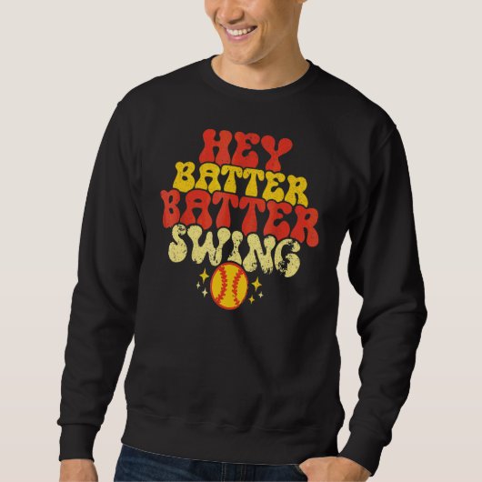 Retro Softball Moeder Hey Batter Swing Softba Trui (Voorkant)