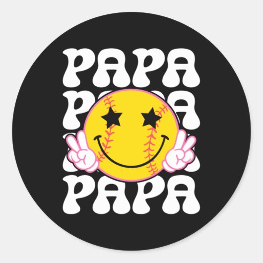 Retro Softball Papa Ronde Sticker (Voorkant)