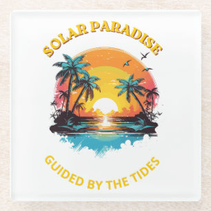 Retro Solar Paradise Geleide door de Getijden T-Sh Glazen Onderzetter
