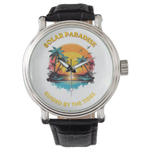 Retro Solar Paradise Geleide door de Getijden T-Sh Horloge