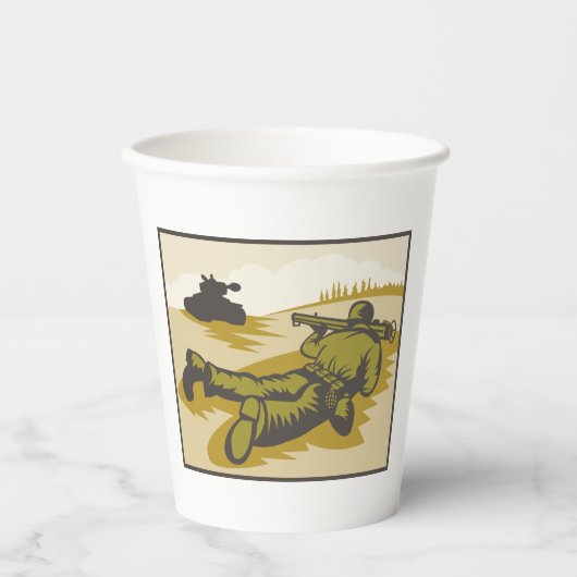 Retro Soldaat en tank Papieren Bekers (Voorkant)